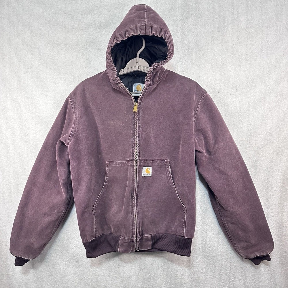 Vtg 90's Carhartt Youth Y06 Burgandy Active Quilted Hooded X-Large Jacket Canvas